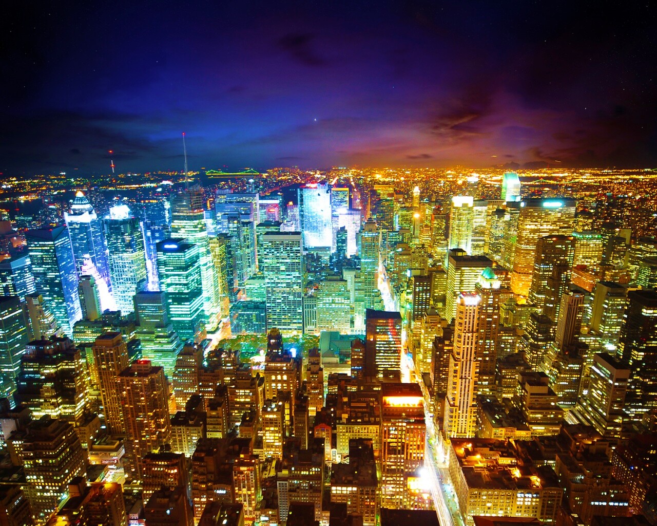 Вид на ночной Нью-Йорк обои