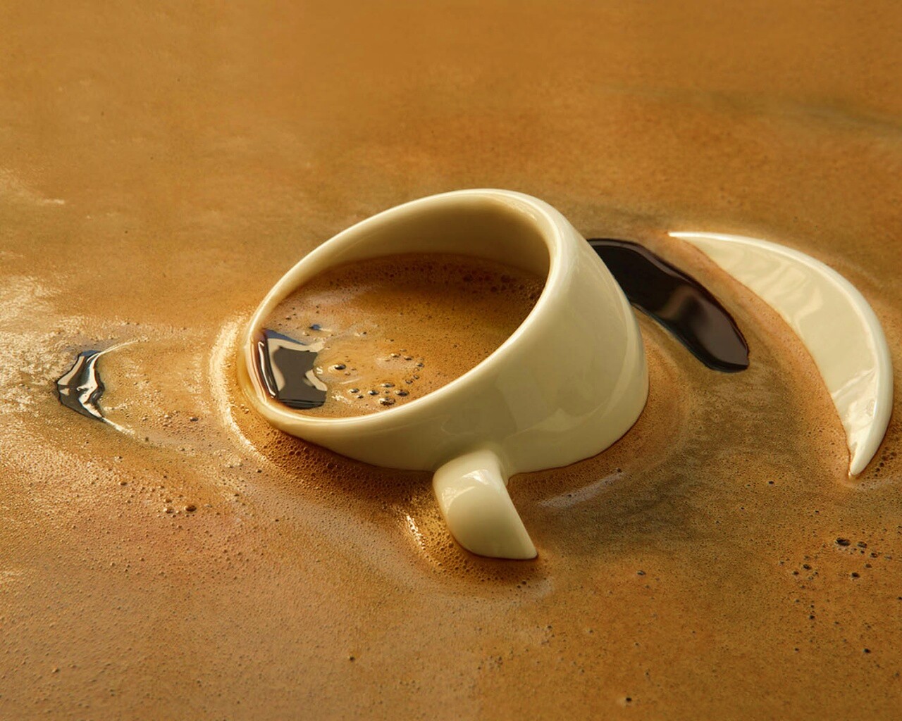 Чашка тонет в кофе обои