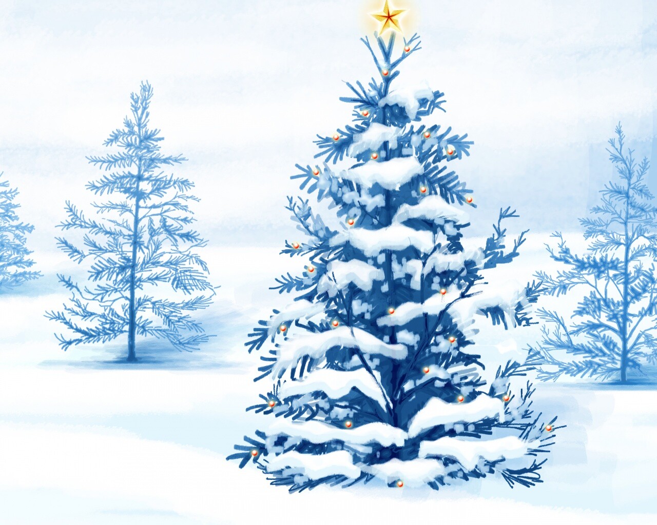 Украшенная ёлочка в лесу обои