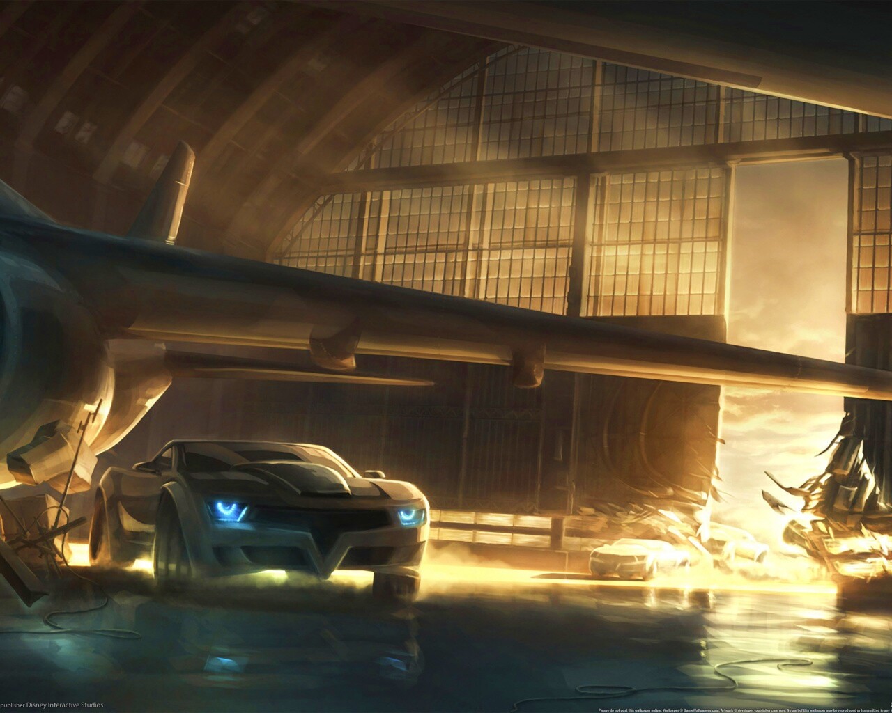 Машины въезжают в ангар обои