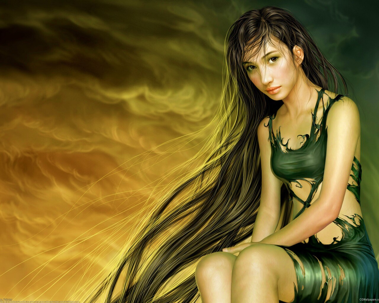 Девушка с длинными волосами обои