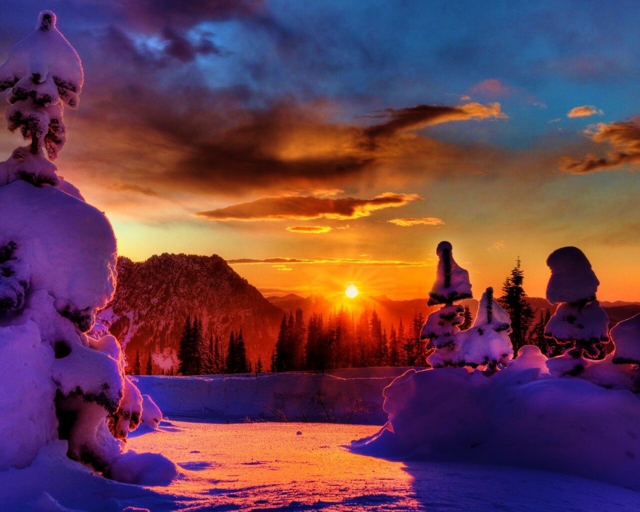 Зимнее солнце обои