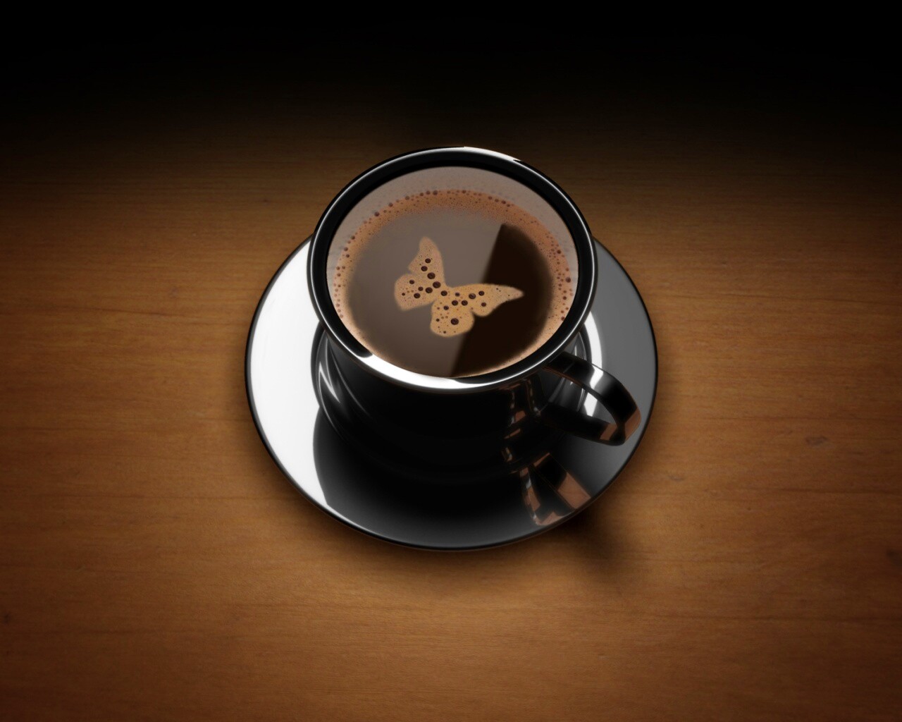 Чашка кофе с пенкой в форме бабочки обои