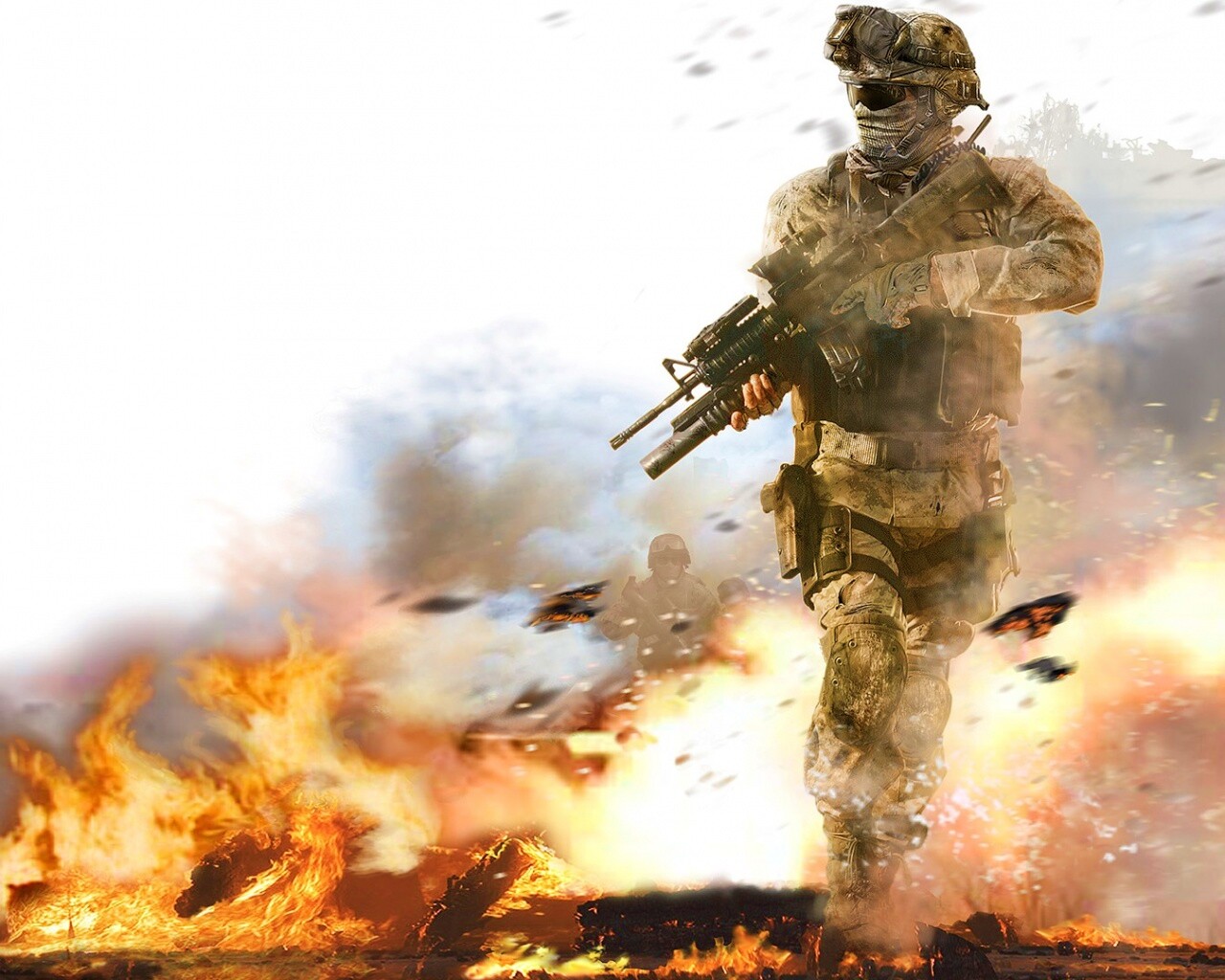 Солдат на фоне огня обои