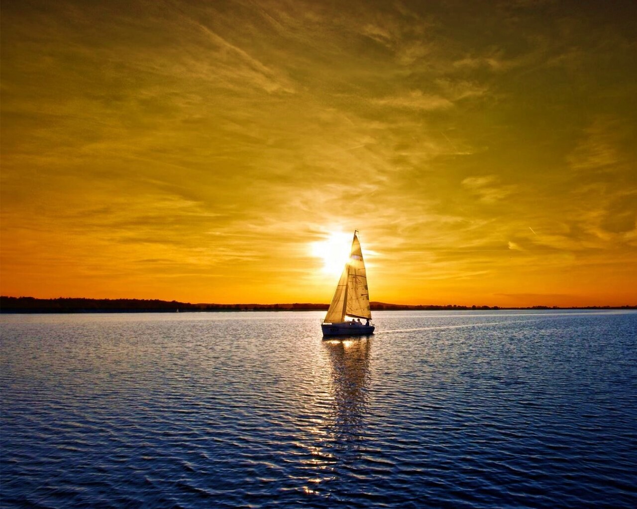 Яхта на закате обои