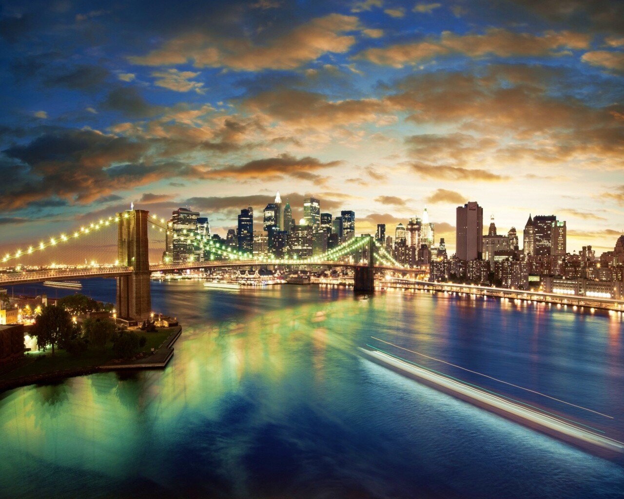Мост в Нью-Йорке ночью обои