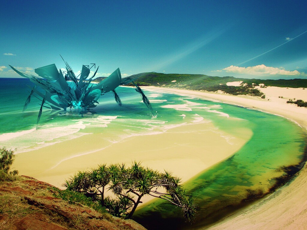 Робот на побережье обои