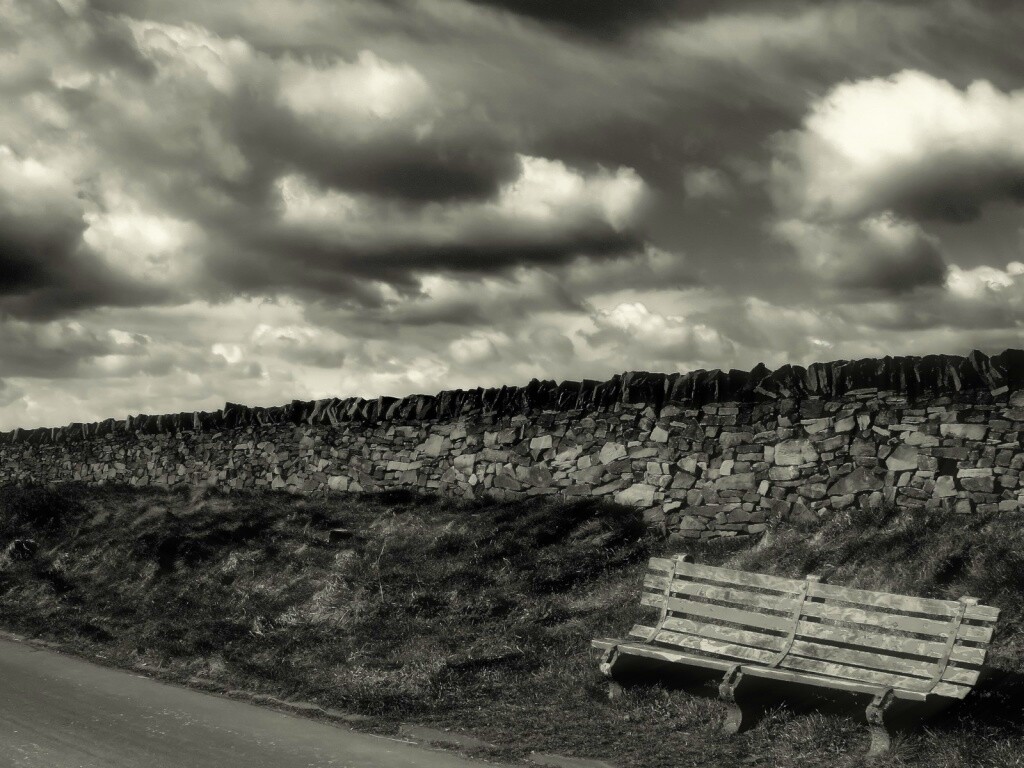 Скамейка у дороги обои