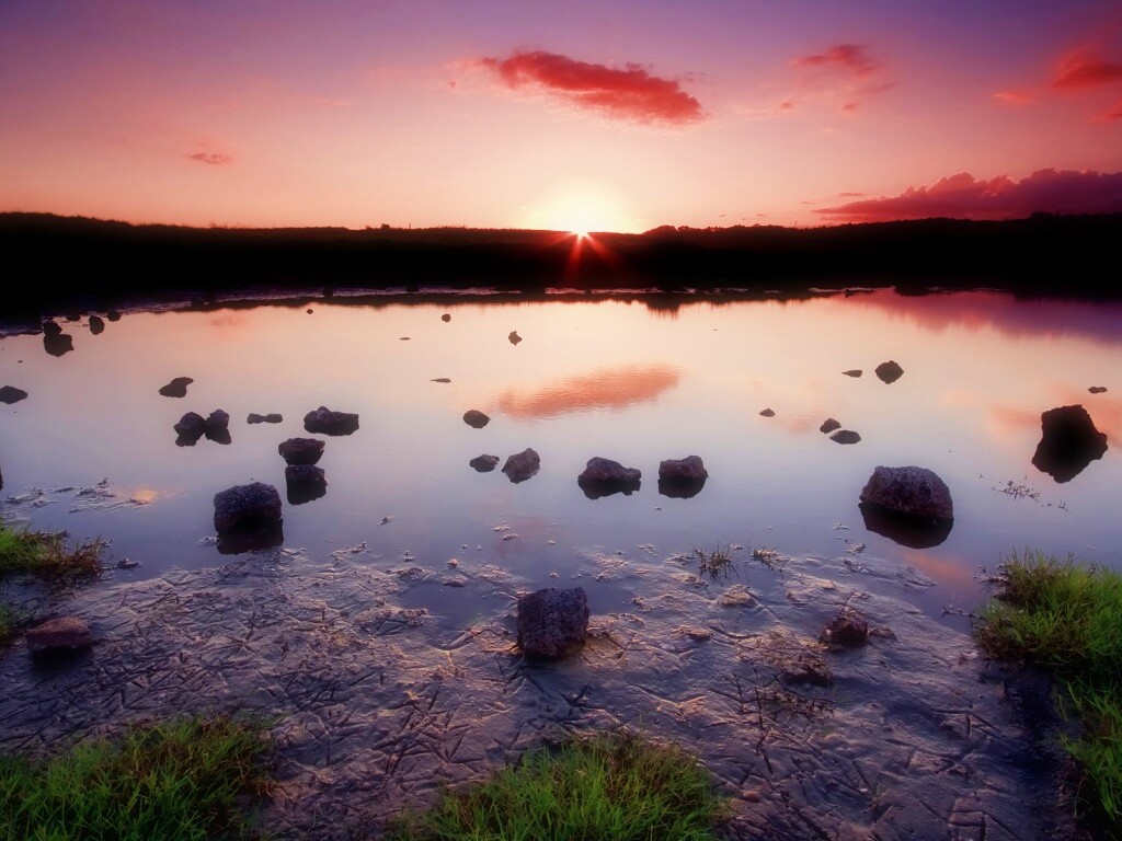 Обмелевшее озеро в Новой Зеландии обои