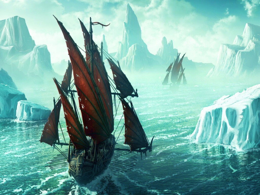 Корабли во льдах обои