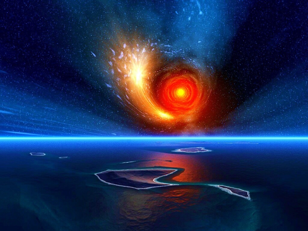 Красная дыра над океаном обои