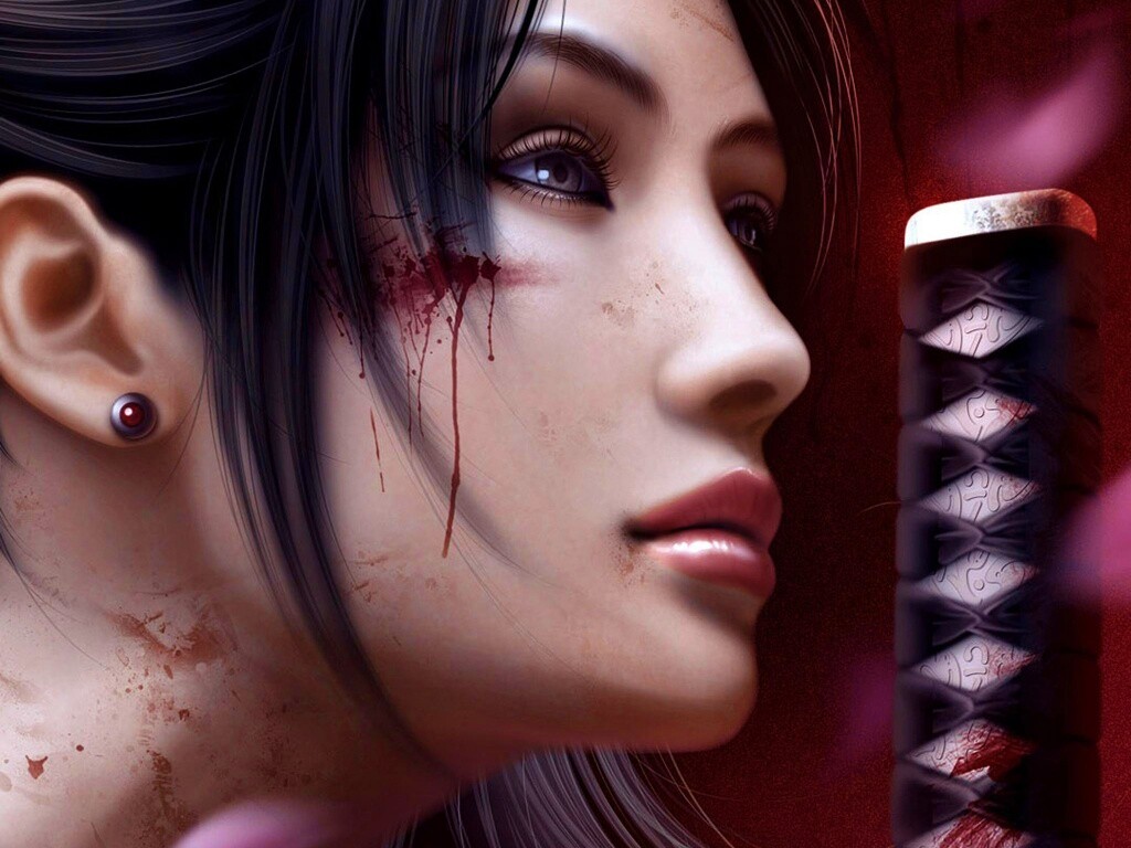 Японка с катаной обои