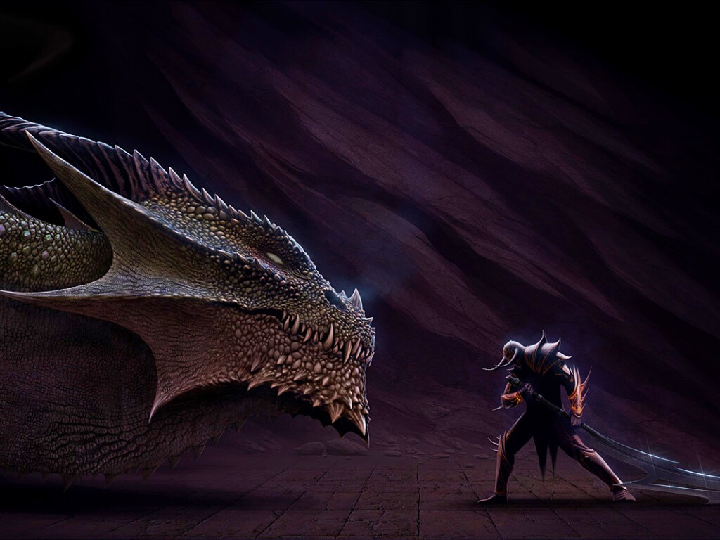 Дракон и воин обои