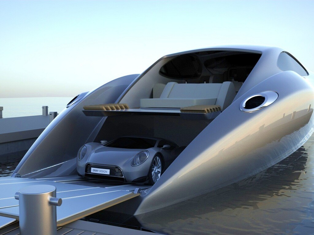 Яхта с автомобилем на борту обои