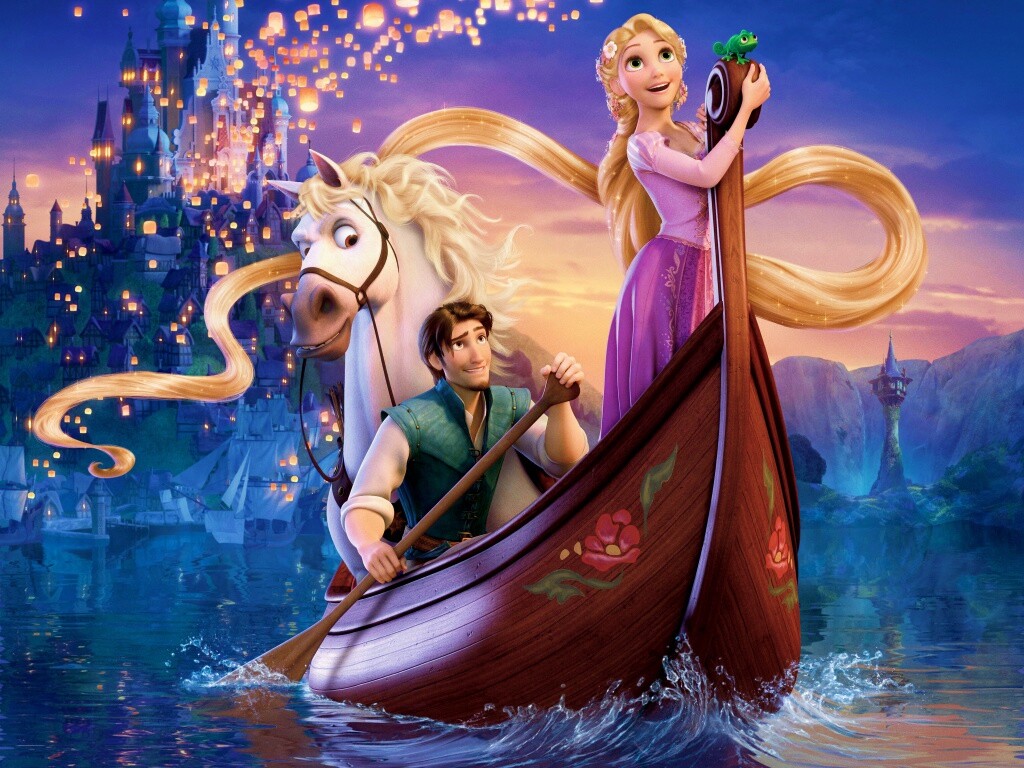 Рапунцель и Флин на лодке обои