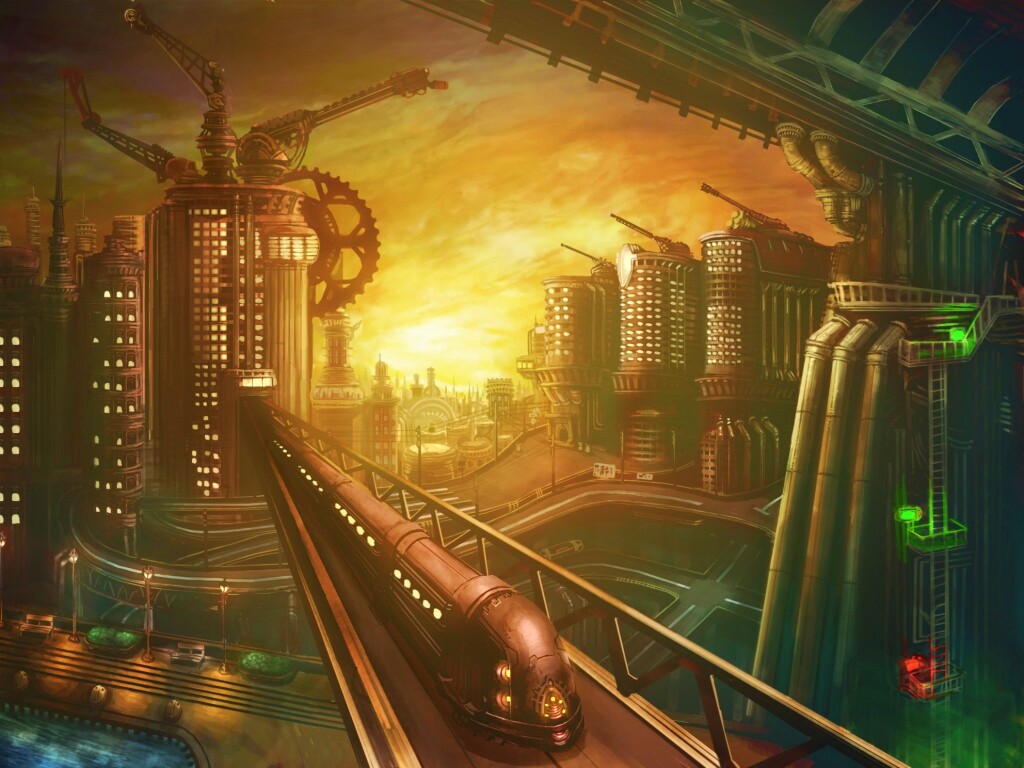 Город из мира стимпанк обои