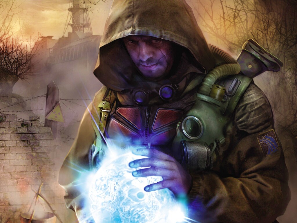 Сталкер с энергетическим артефактом в руках обои
