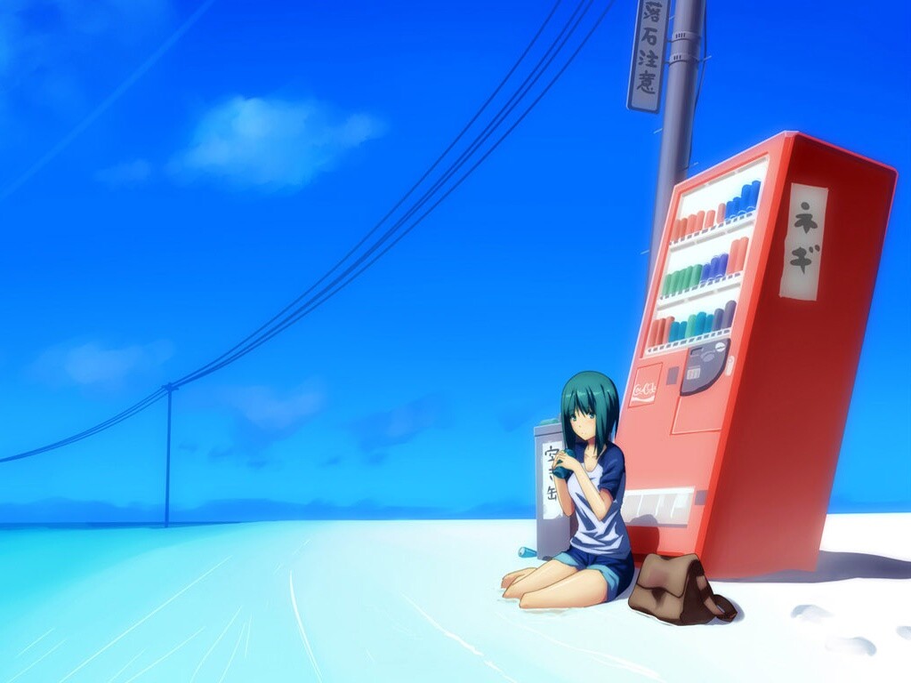 Девушка у автомата обои