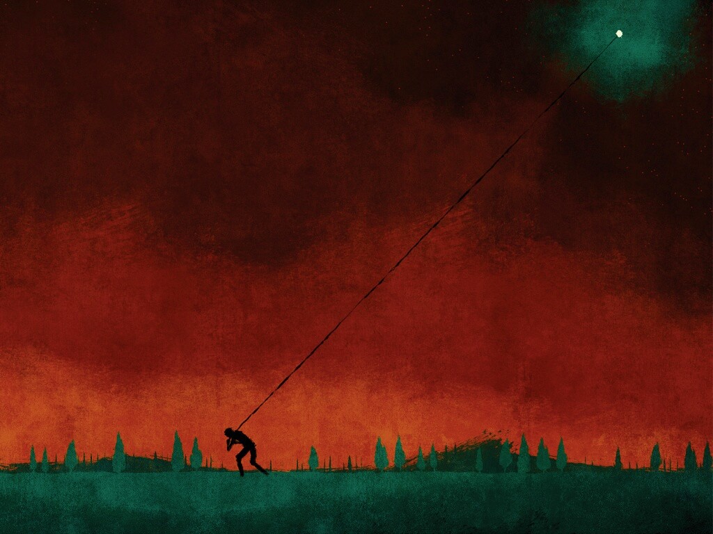 Человек тянущий звезду обои