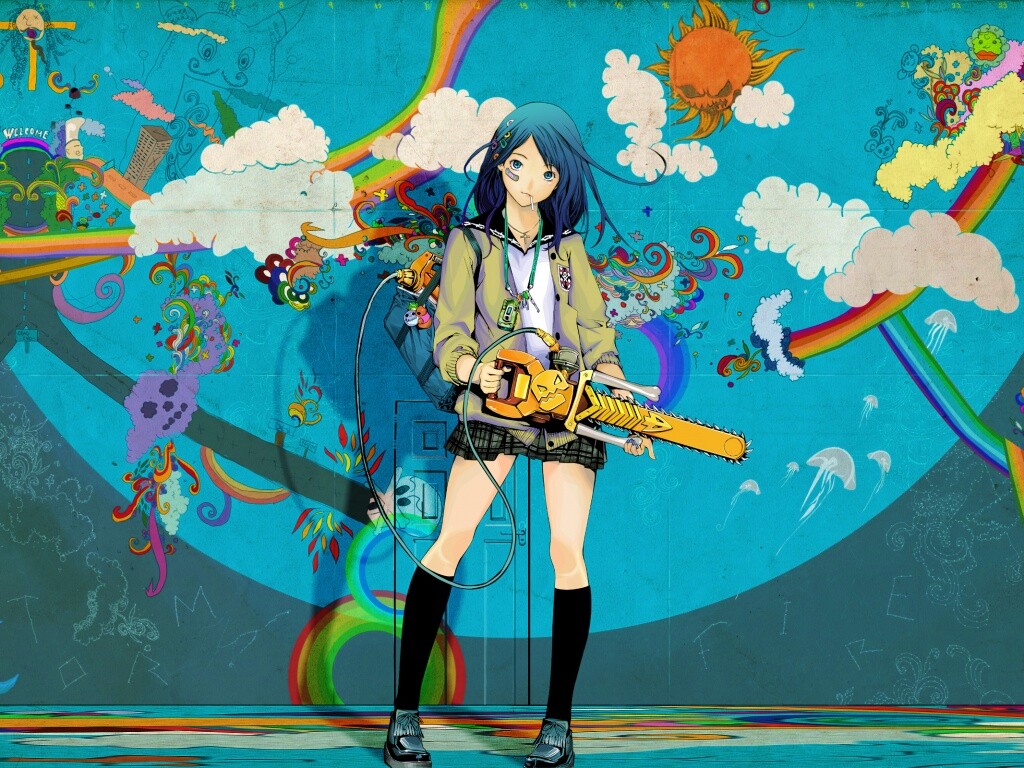 Девушка с бензопилой обои