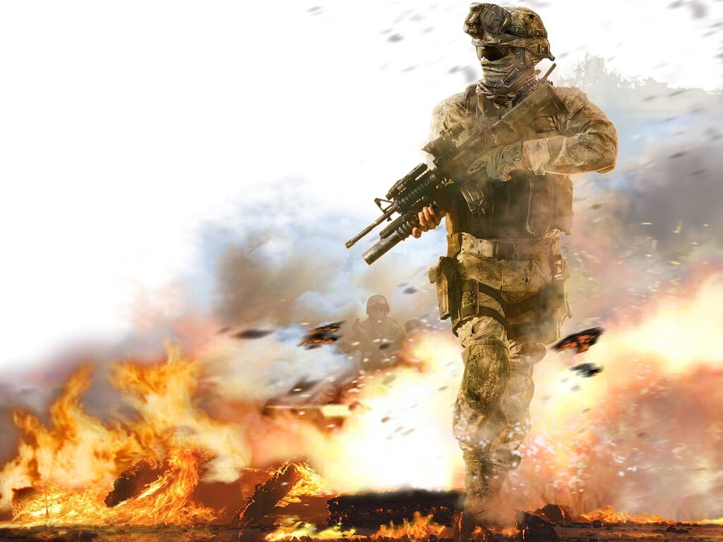 Солдат на фоне огня обои