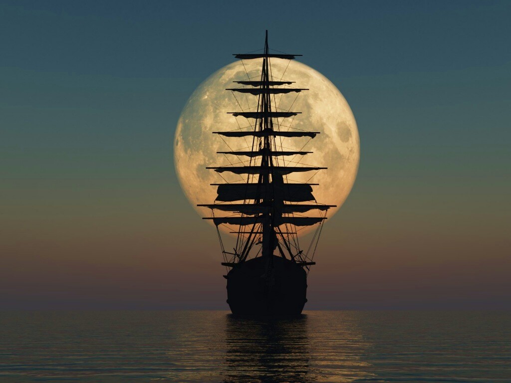 Корабль со спущенными парусами обои