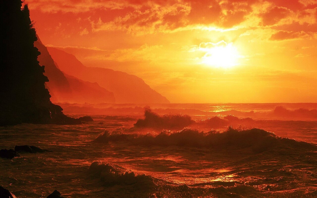 Волны на закате обои