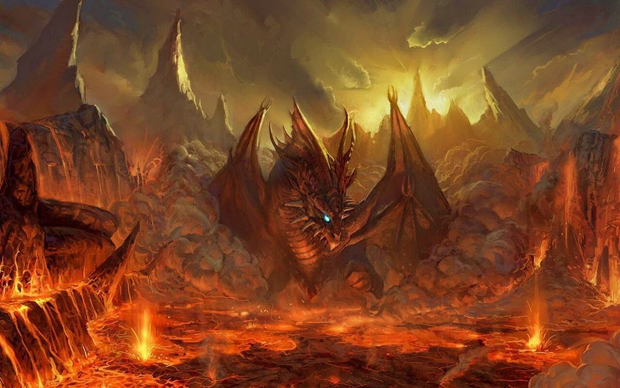 Дракон в лаве обои