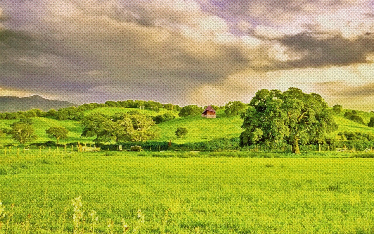 Домик на холмах обои