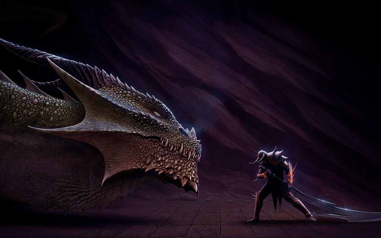 Дракон и воин обои