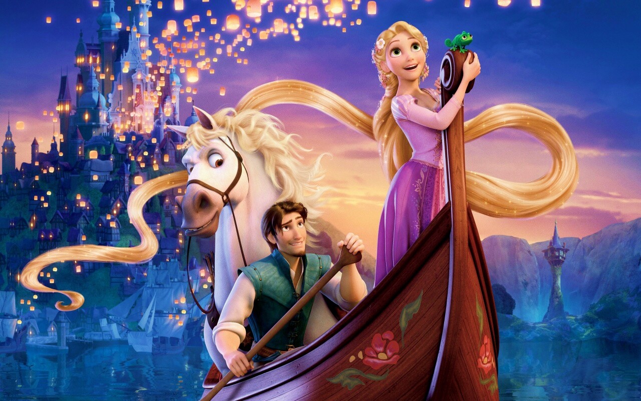 Рапунцель и Флин на лодке обои