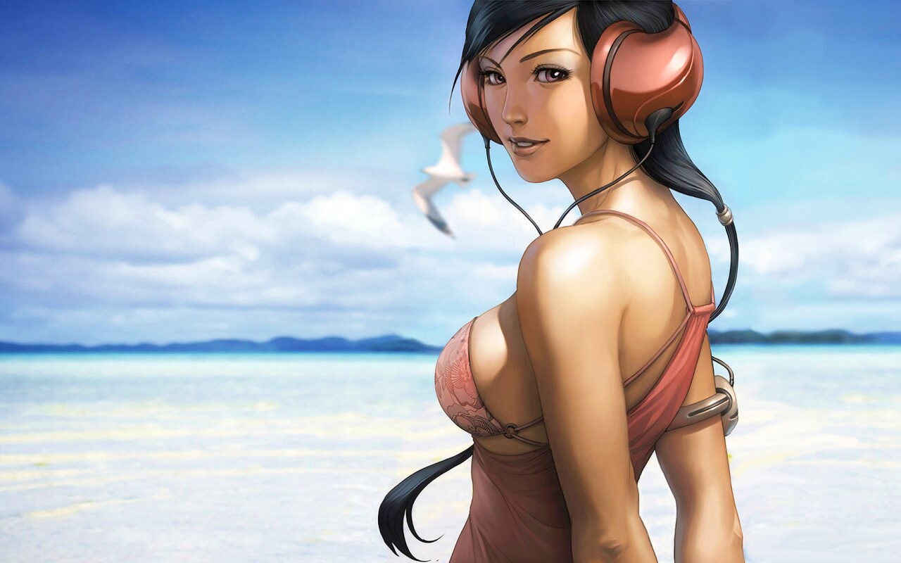 Девушка в наушниках обои