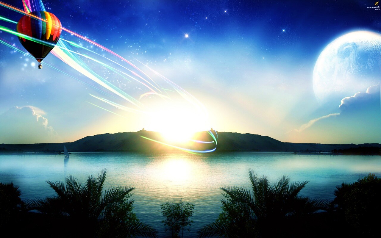 Радужный воздушный шар обои