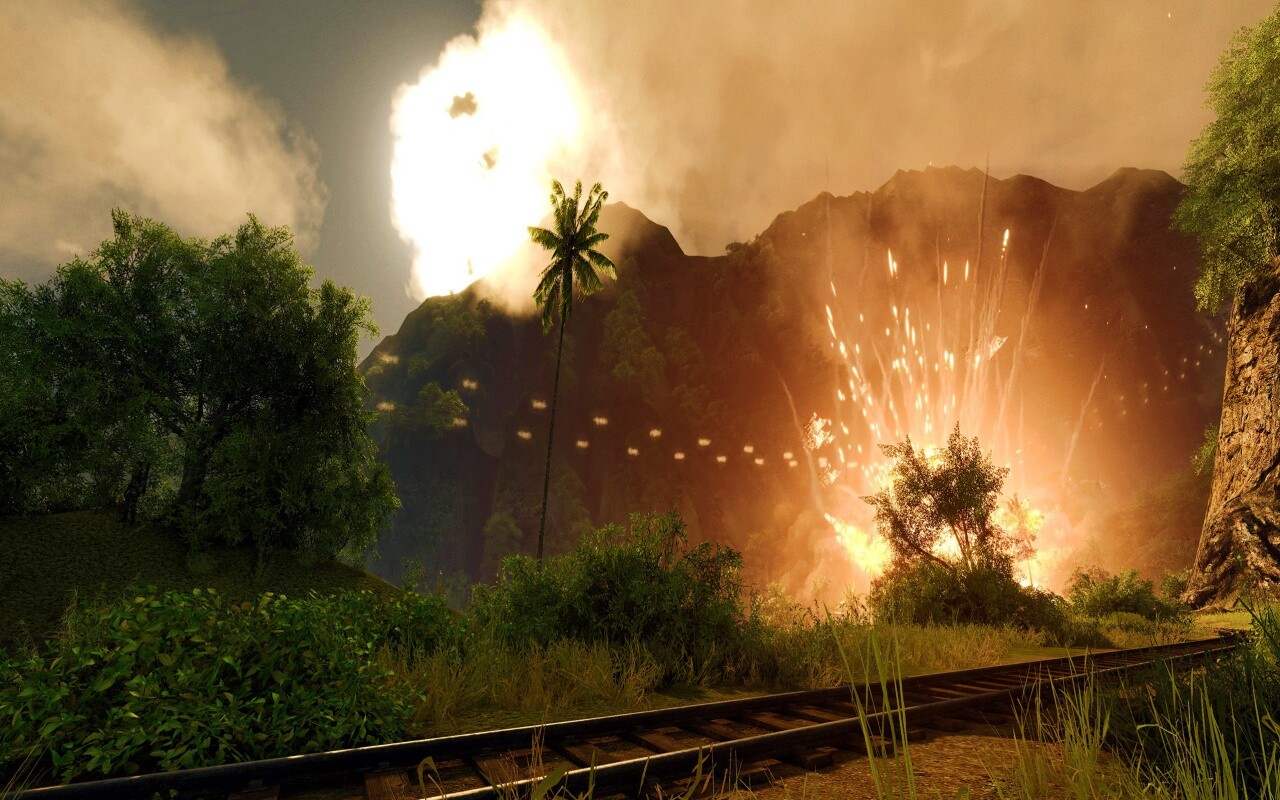 Взрыв в кустах обои