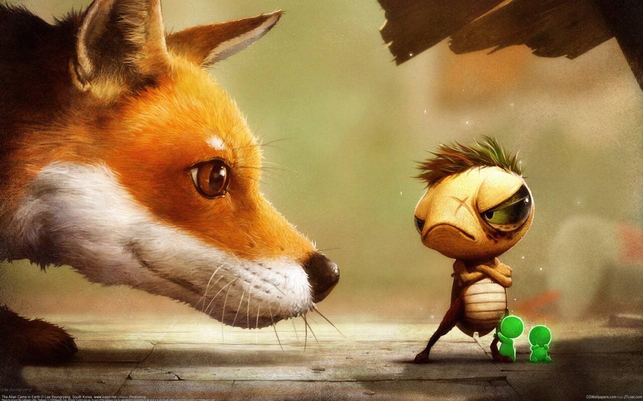 Лиса и жук обои