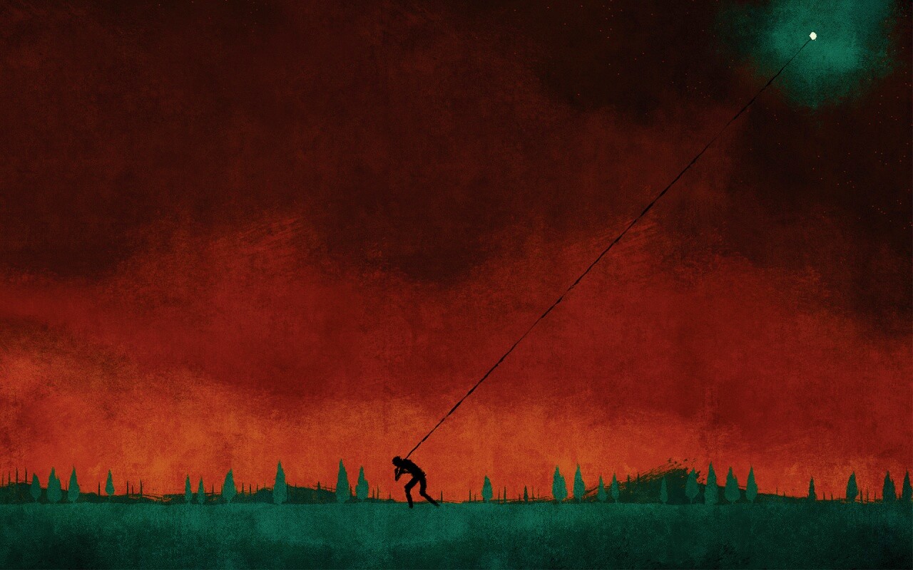 Человек тянущий звезду обои