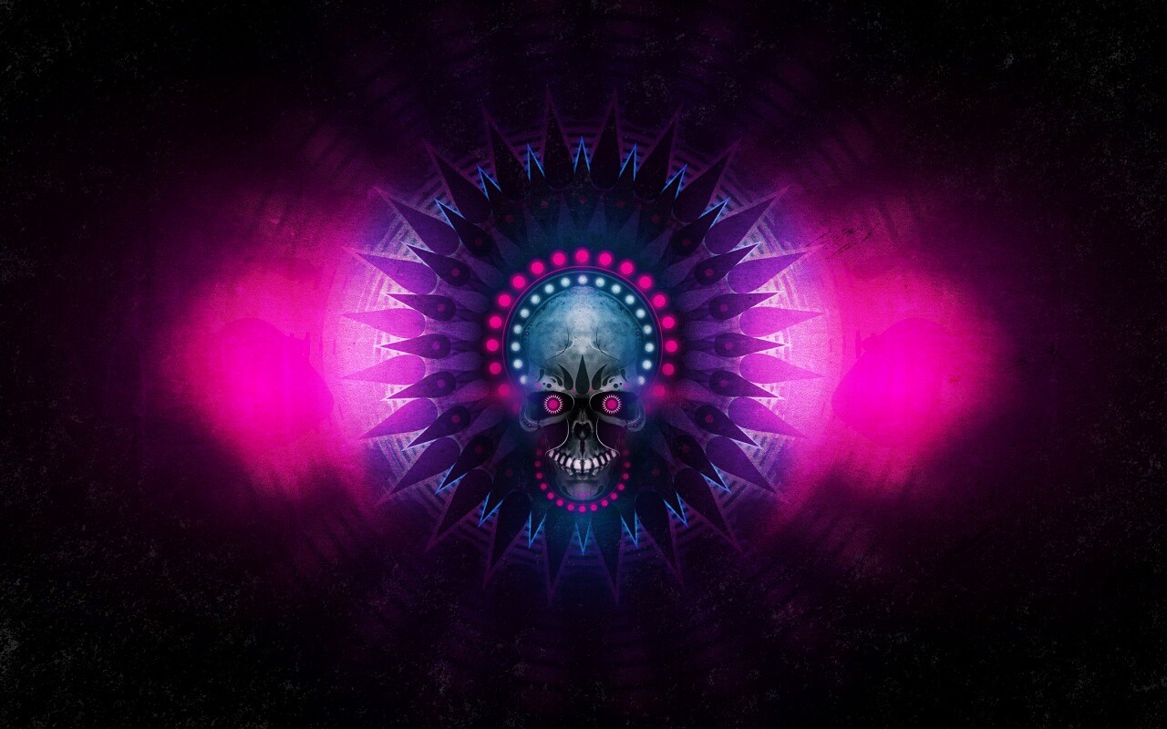 Неоновый череп обои