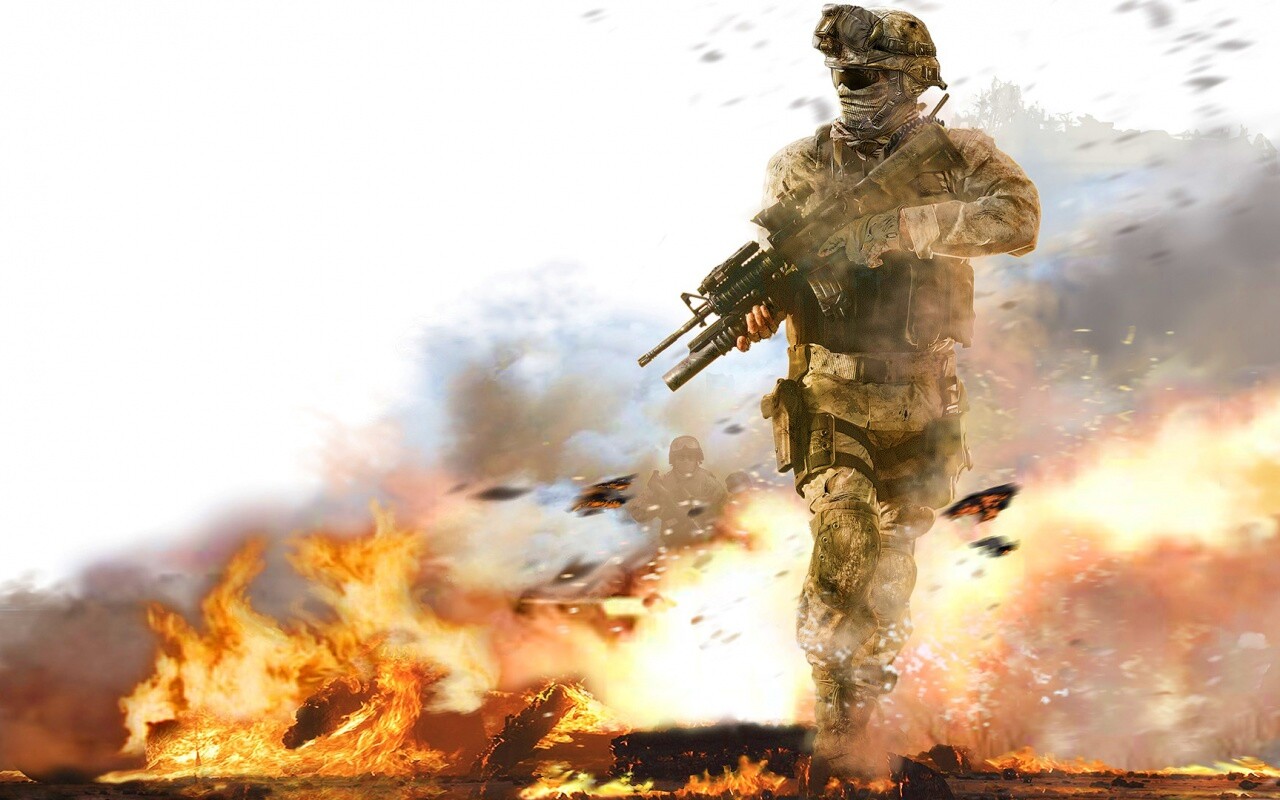 Солдат на фоне огня обои