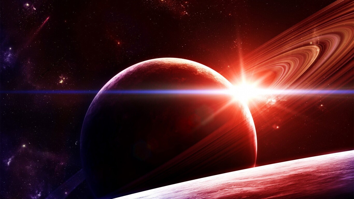 Солнце сквозь кольца Сатурна обои