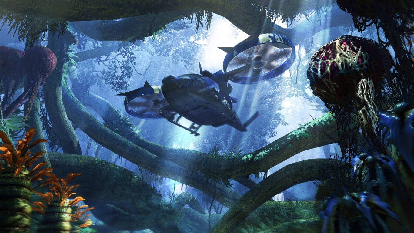 Вертолет в инопланетных джунглях обои