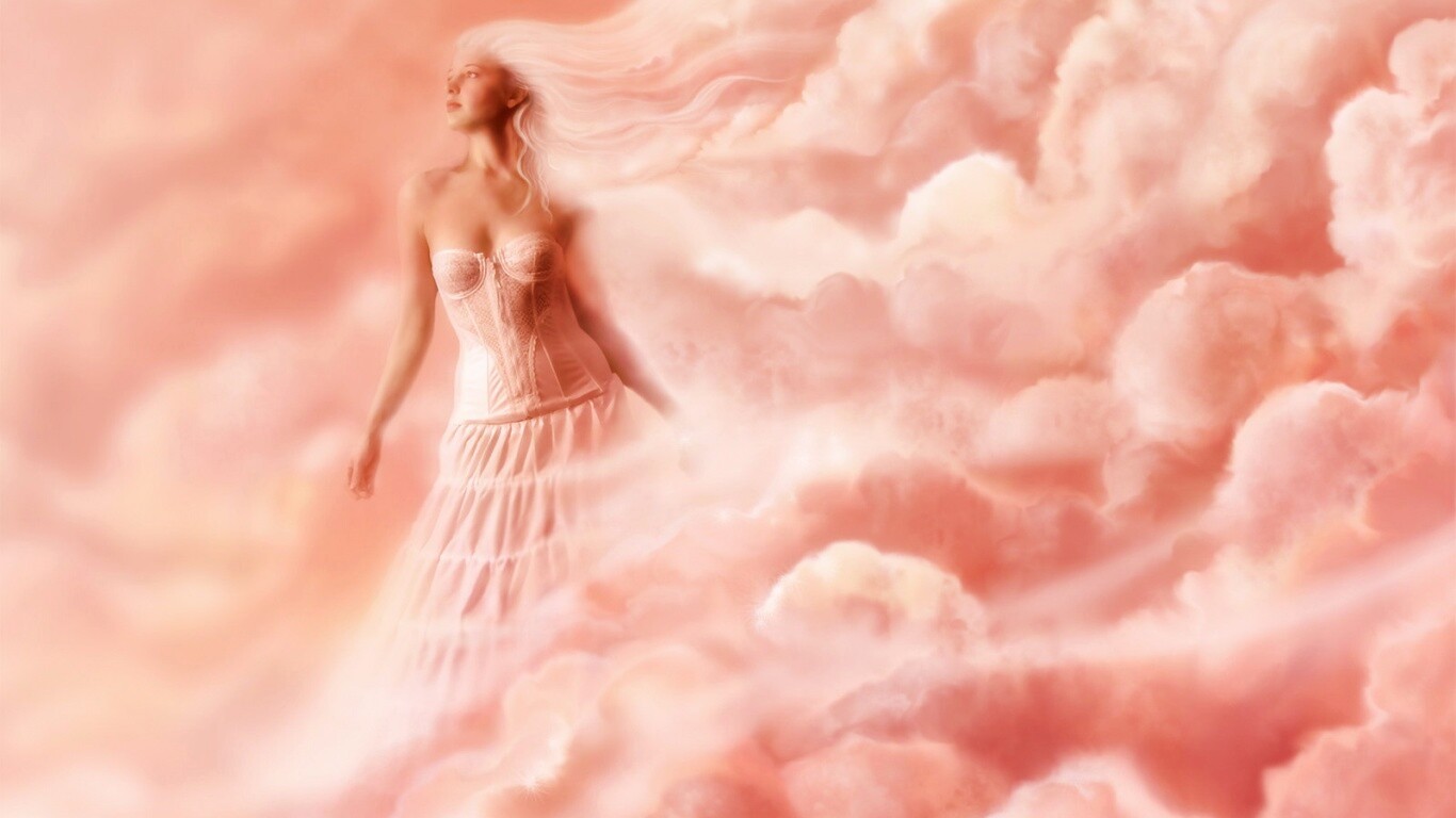 Девушка на облаках обои