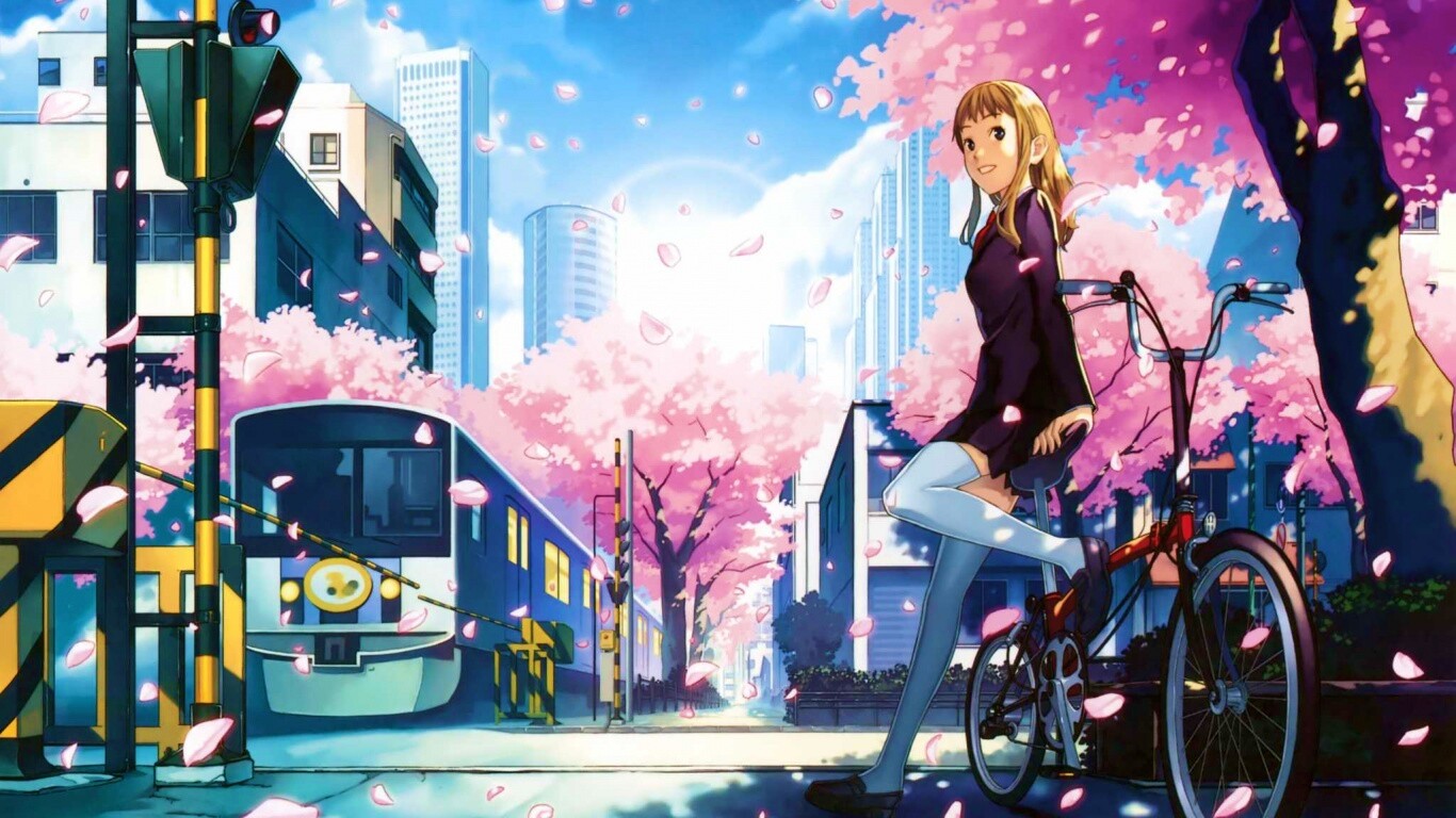 Японская школьница на велосипеде обои
