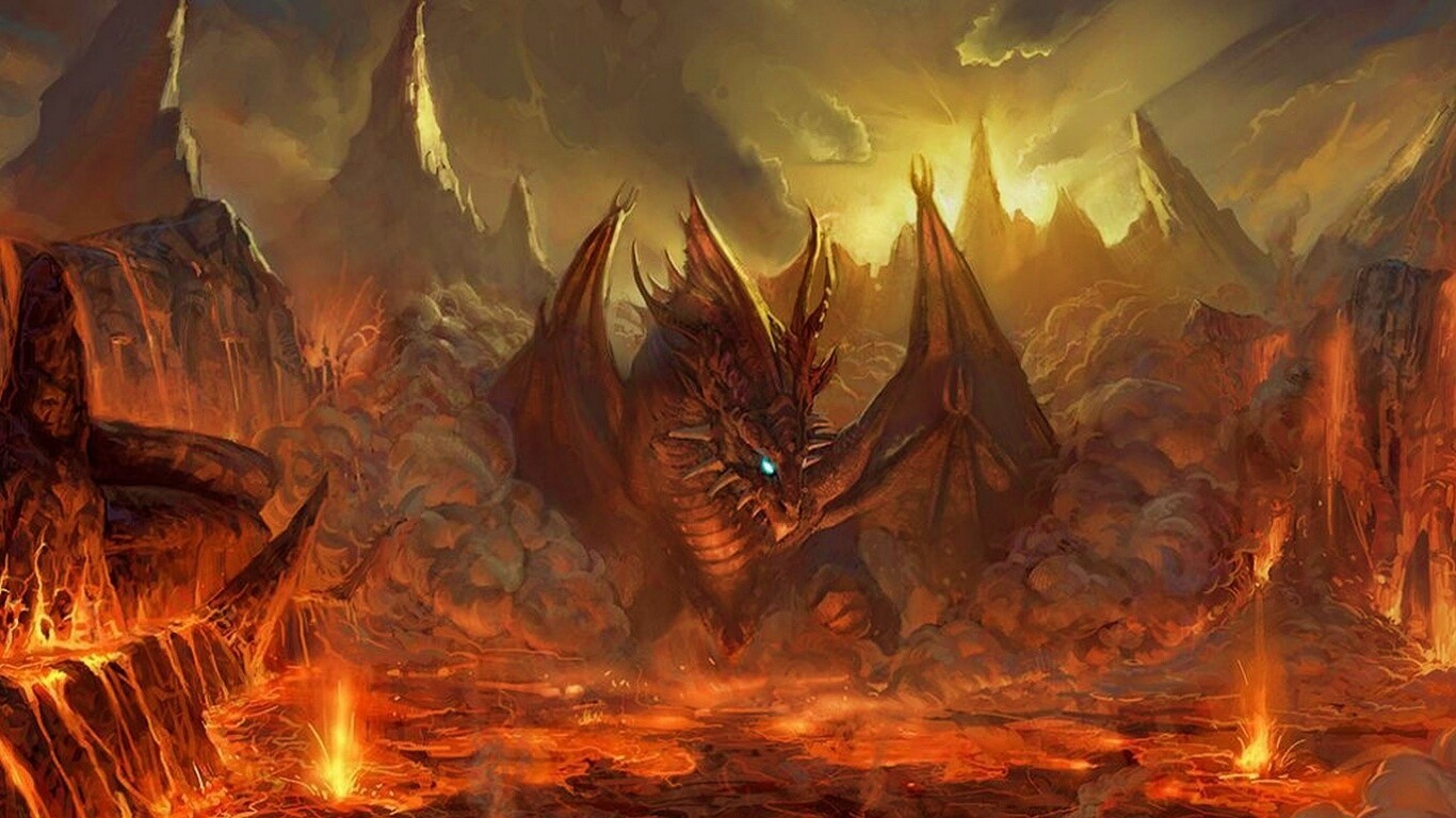 Дракон в лаве обои