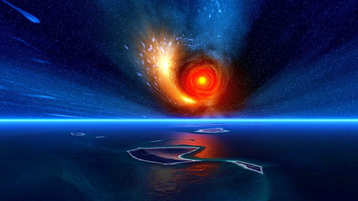 Красная дыра над океаном обои