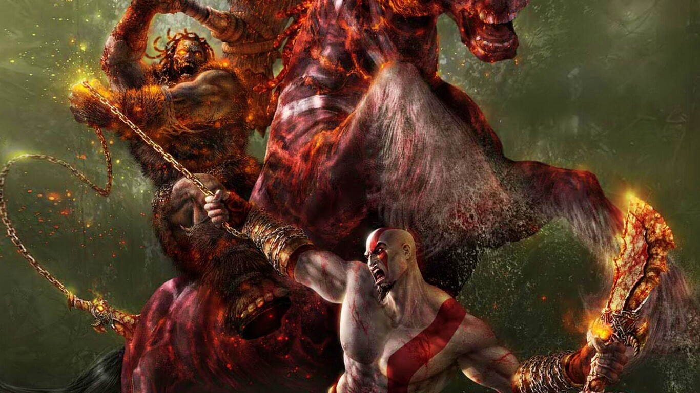 Кратос против огненного всадника обои