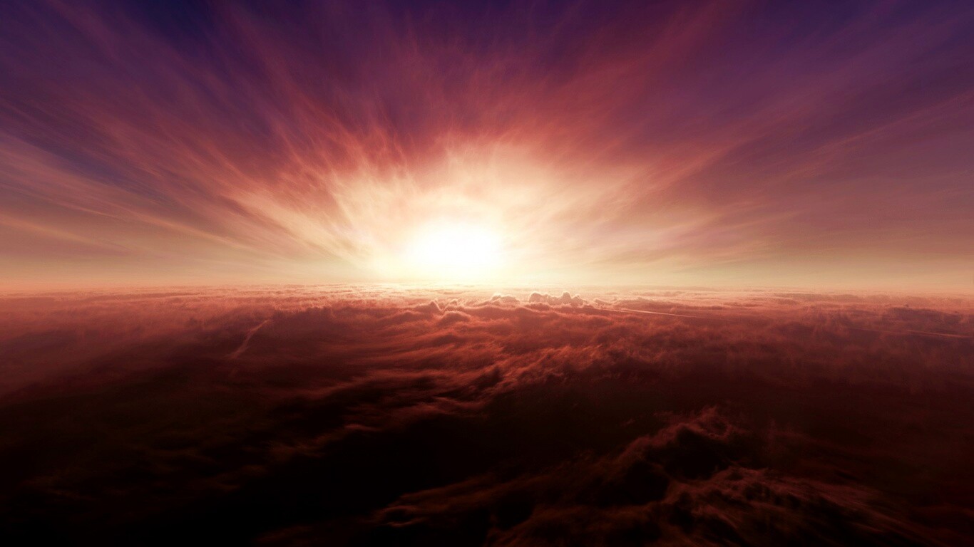 Закат над облаками обои