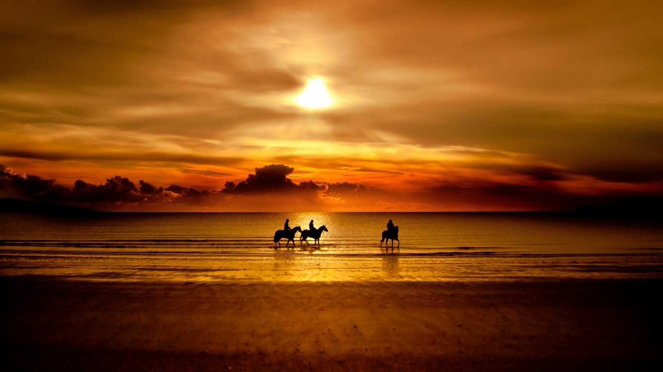 Наездники на закате обои