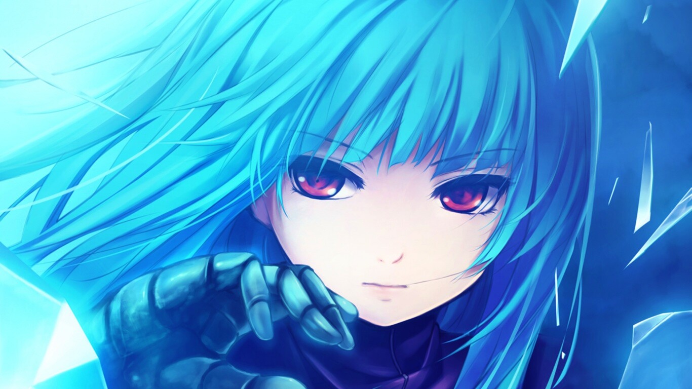Аниме девушка с голубыми волосами обои