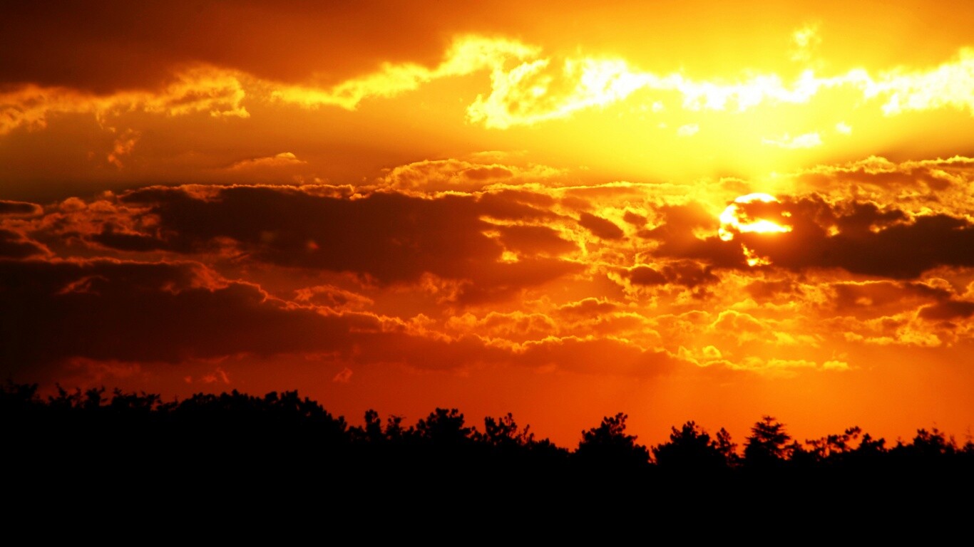 Ярко-оранжевое закатное небо обои