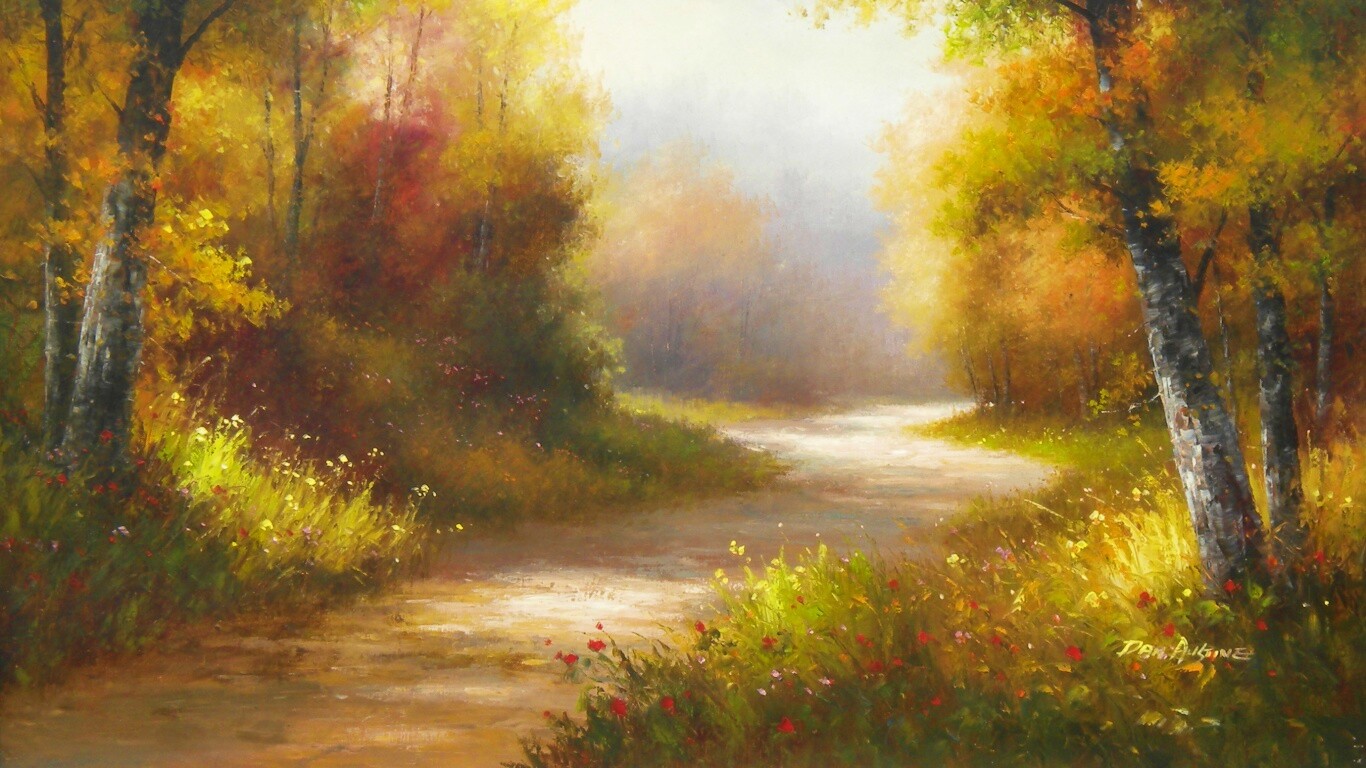 Рисунок лесной дороги обои